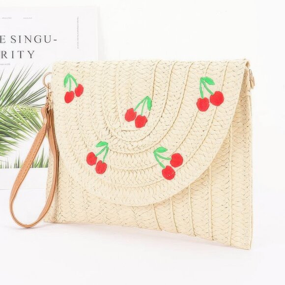 Faux Straw Cherry Clutch - Picture 3 of 4